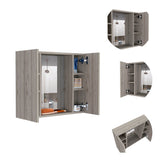 WELLFOR 24-in x 20-in Surface Mount Light Gray Mirrored Medicine Cabinet
