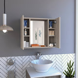 WELLFOR 24-in x 20-in Surface Mount Light Gray Mirrored Medicine Cabinet