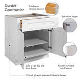 Design House Brookings 24-in W x 34.5-in H x 24-in D White Maple 1-Drawer Base Fully Assembled Plywood Cabinet (Recessed Panel Shaker Style)