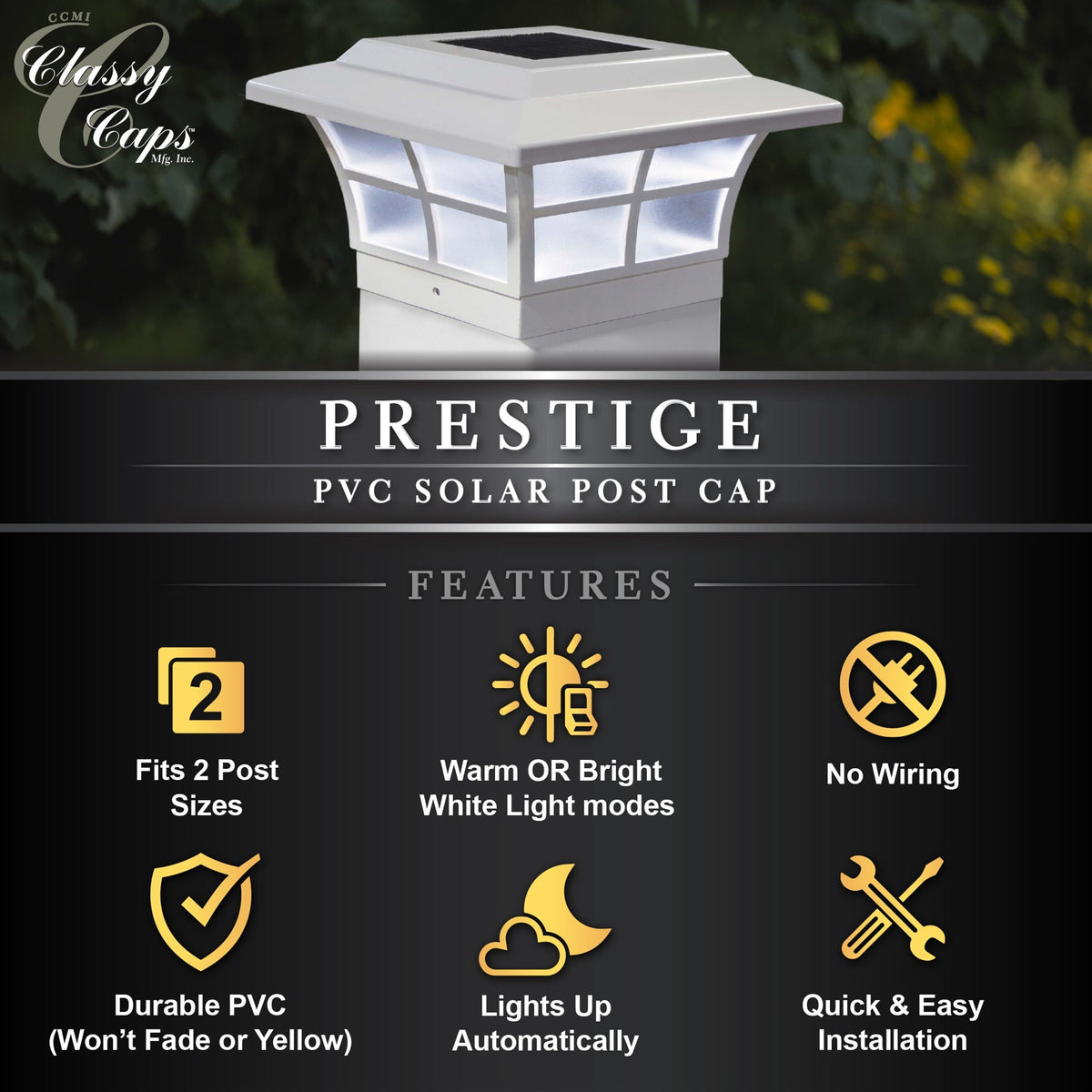 Classy Caps 5-in x 5-in 10-Lumen 1-Watt White Solar LED Outdoor Post Cap Light (5000 K)