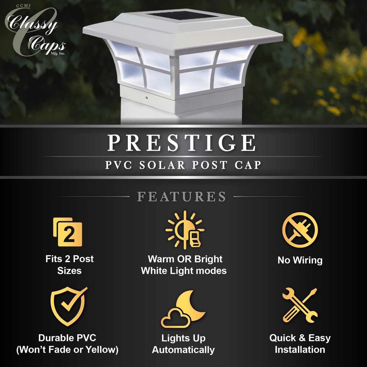 Classy Caps 5-in x 5-in 10-Lumen 1-Watt White Solar LED Outdoor Post Cap Light (5000 K)