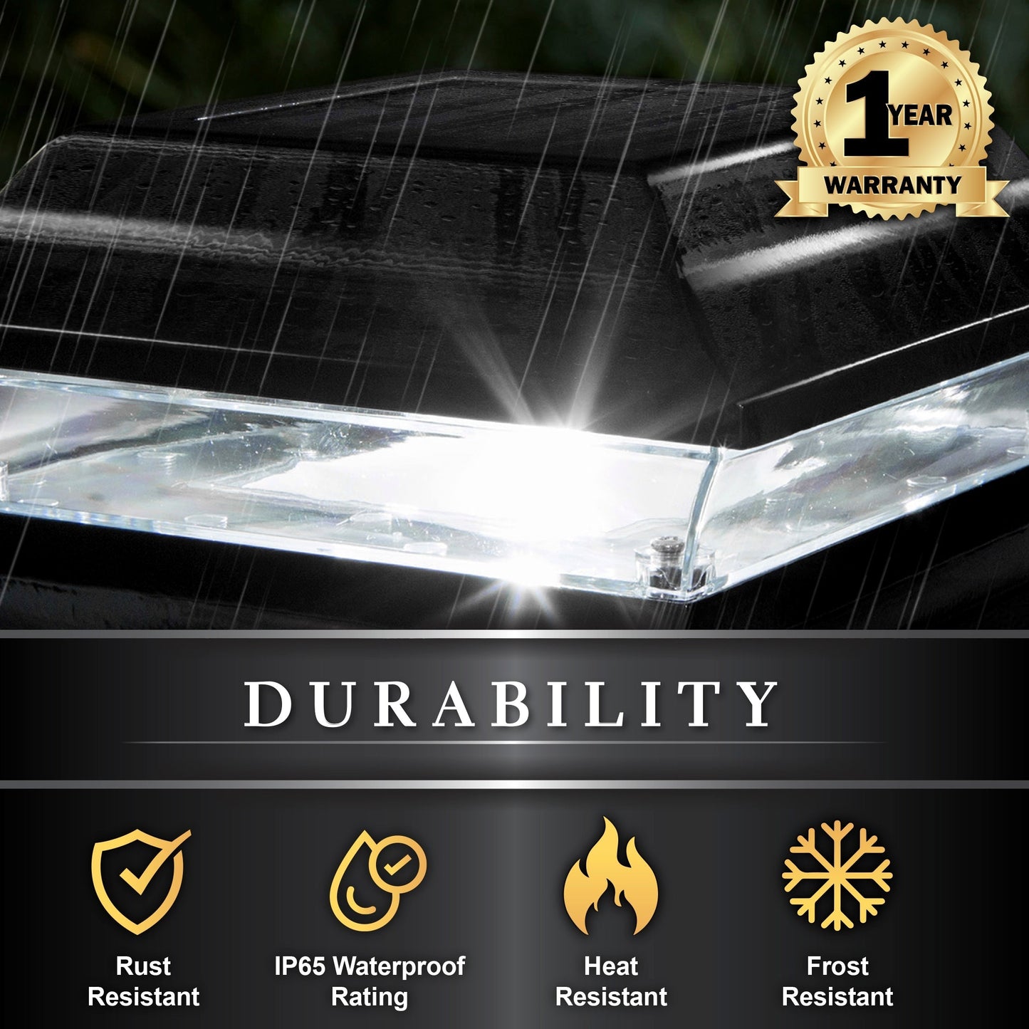 Classy Caps 5-in x 5-in 15-Lumen 1-Watt Black Powder Coated Aluminum Solar LED Outdoor Post Cap Light (4500 K)