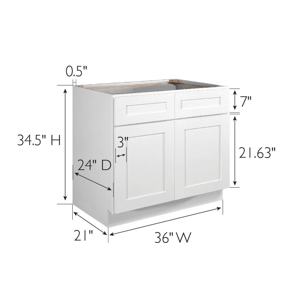 Design House Brookings 36-in W x 34.5-in H x 24-in D White Maple L-shaped 2-Drawers Base Fully Assembled Plywood Cabinet (Recessed Panel Shaker Style)
