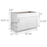 Design House Brookings 42-in W x 34.5-in H x 24-in D White Maple 2-Drawers Base Fully Assembled Plywood Cabinet (Recessed Panel Shaker Style)