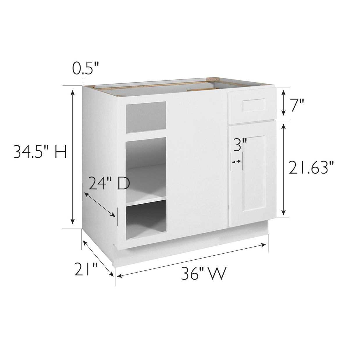 Design House Brookings 36-in W x 34.5-in H x 24-in D White Maple Blind 1-Drawer Base Ready To Assemble Plywood Cabinet (Recessed Panel Shaker Style)