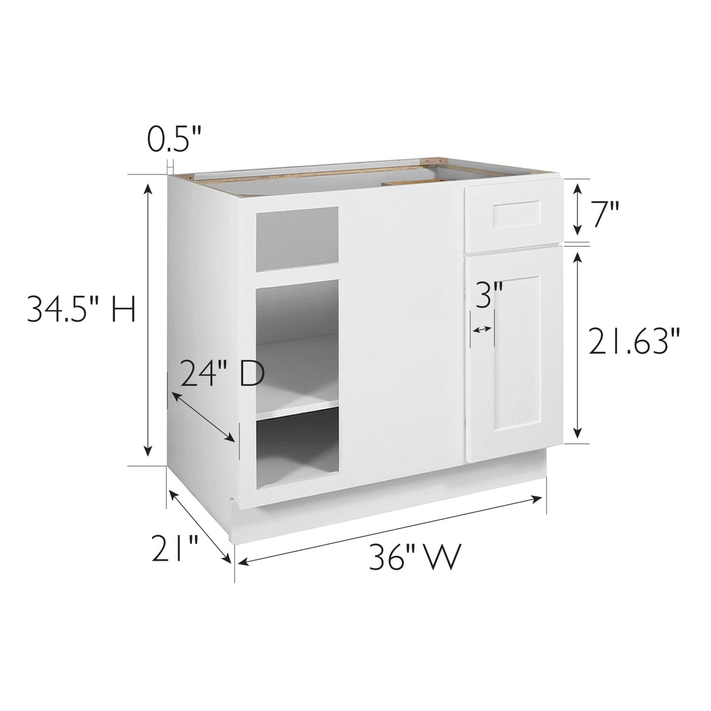 Design House Brookings 36-in W x 34.5-in H x 24-in D White Maple Blind 1-Drawer Base Ready To Assemble Plywood Cabinet (Recessed Panel Shaker Style)
