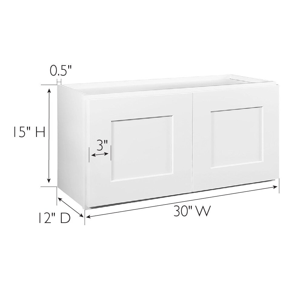 Design House Brookings 30-in W x 15-in H x 12-in D White Maple Wall Fully Assembled Plywood Cabinet (Recessed Panel Shaker Door Style)