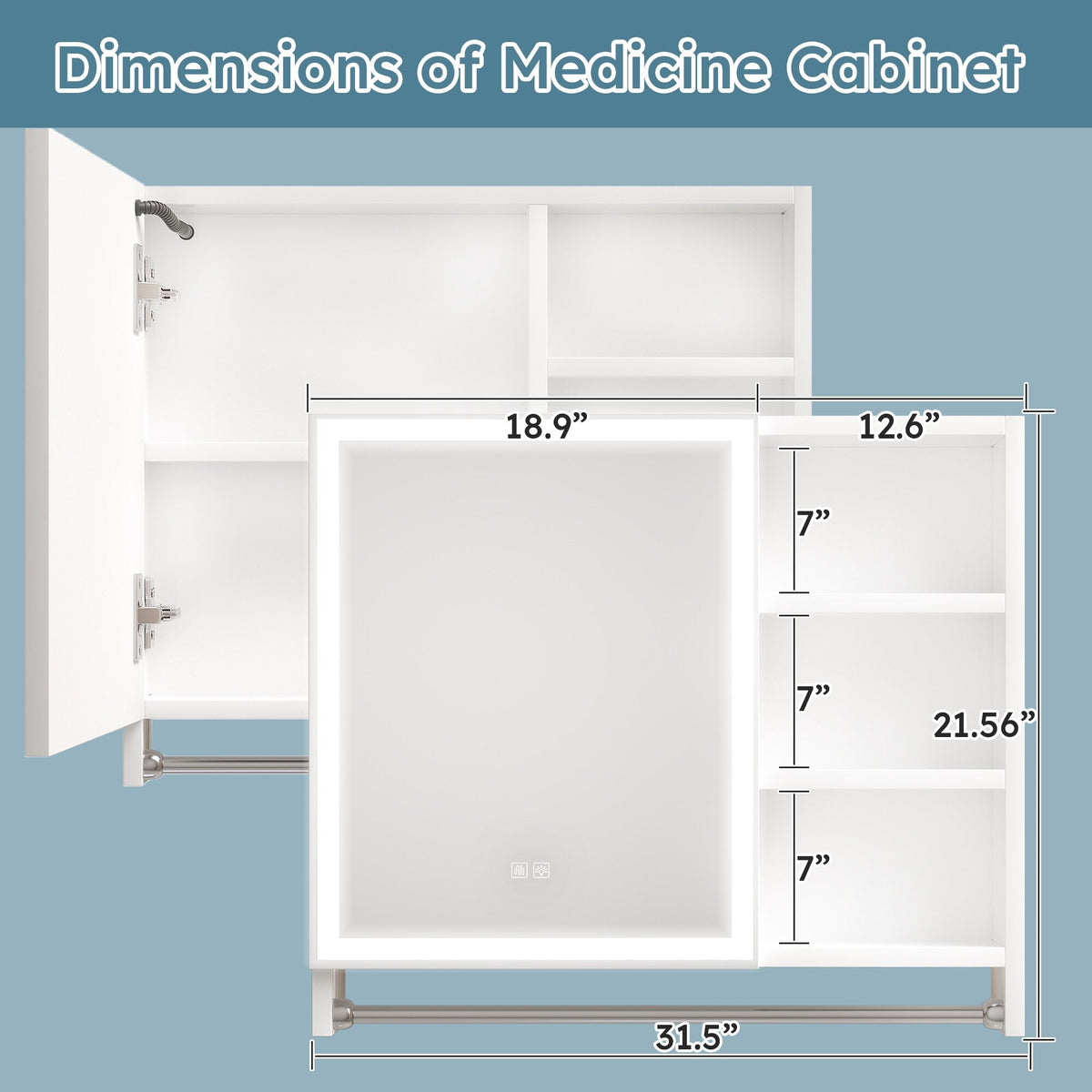 WELLFOR 31.5-in x 27.56-in Lighted LED Fog Free Surface Mount White Mirrored Soft Close Medicine Cabinet