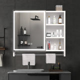 WELLFOR 31.5-in x 27.56-in Lighted LED Fog Free Surface Mount White Mirrored Soft Close Medicine Cabinet