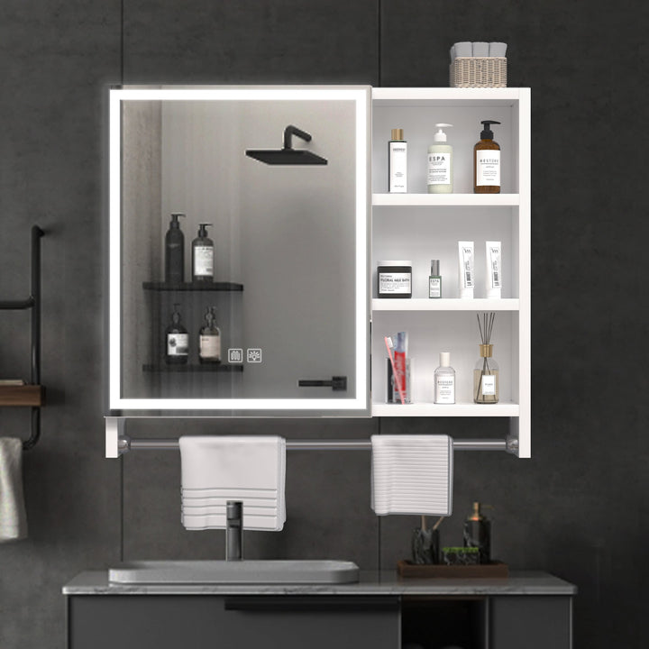 WELLFOR 31.5-in x 27.56-in Lighted LED Fog Free Surface Mount White Mirrored Soft Close Medicine Cabinet