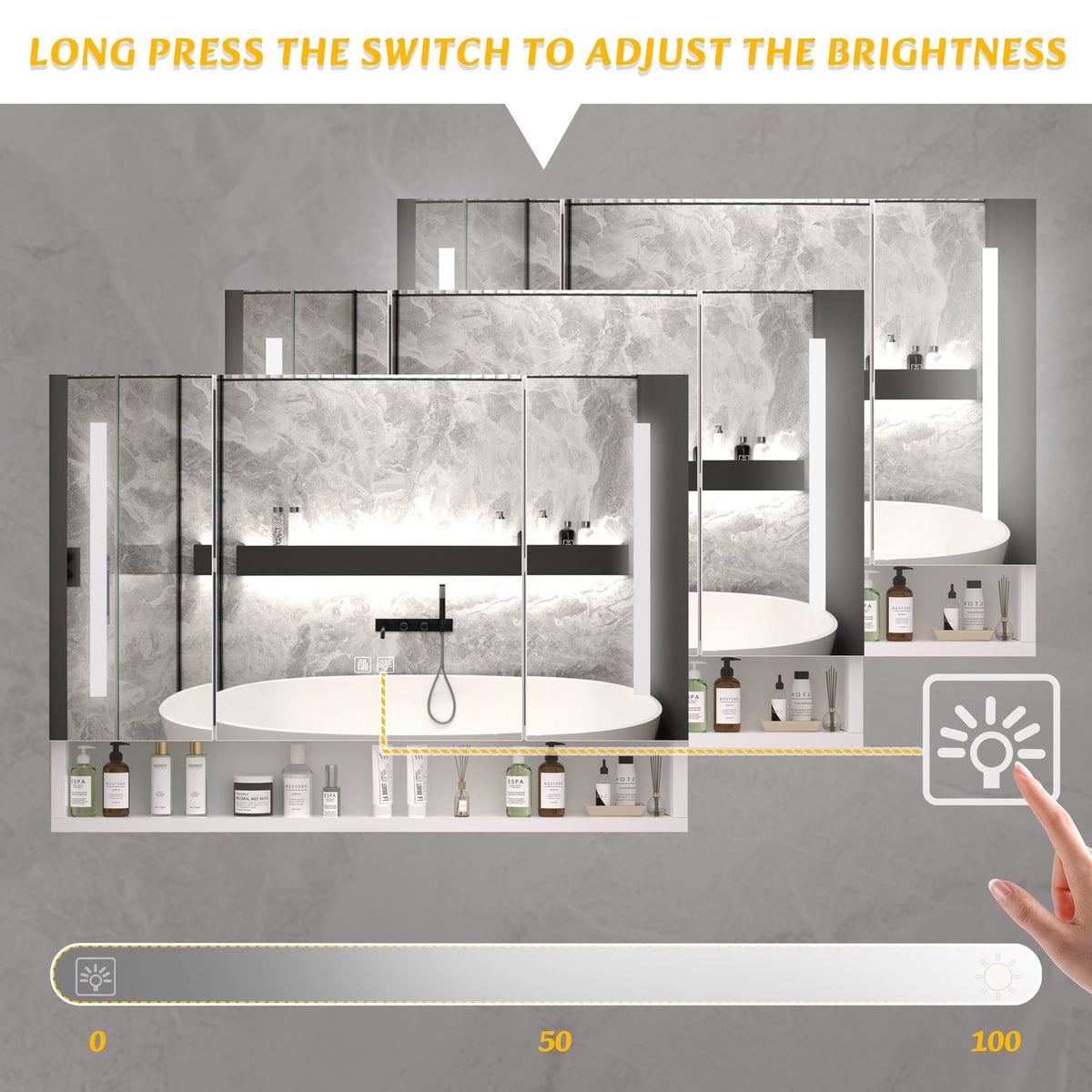 WELLFOR 40-in x 28-in Lighted LED Fog Free Surface Mount White Mirrored Soft Close Medicine Cabinet