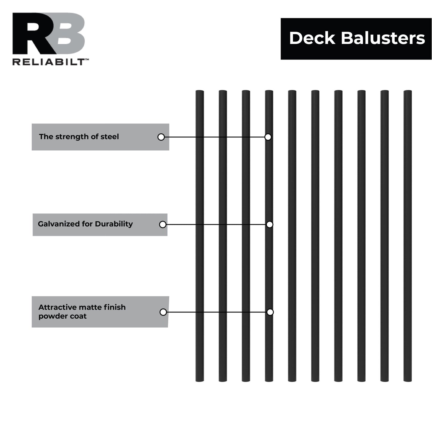 RELIABILT 1-in x 32-in Black Sand Galvanized Steel Round Deck Baluster (100-Pack)