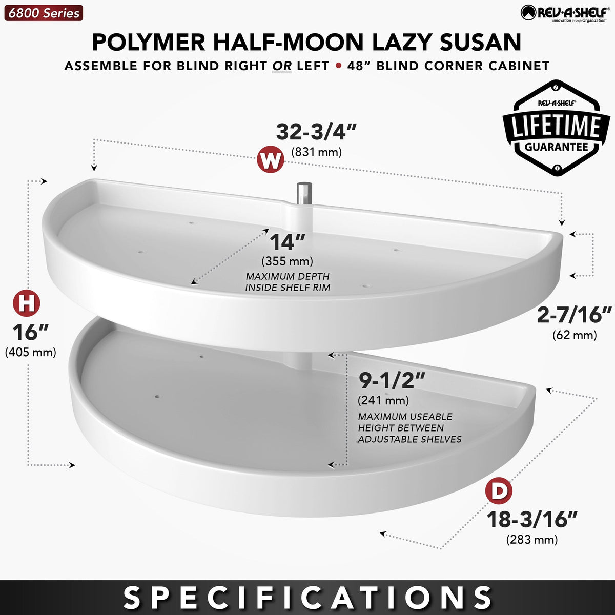 Rev-A-Shelf 2-Tier Almond Plastic Half-Moon Cabinet Lazy Susan, 16.5-in