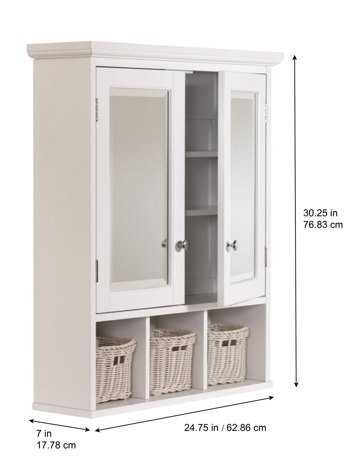 allen + roth 24.75-in x 30.25-in Surface Mount White Mirrored Soft Close Medicine Cabinet