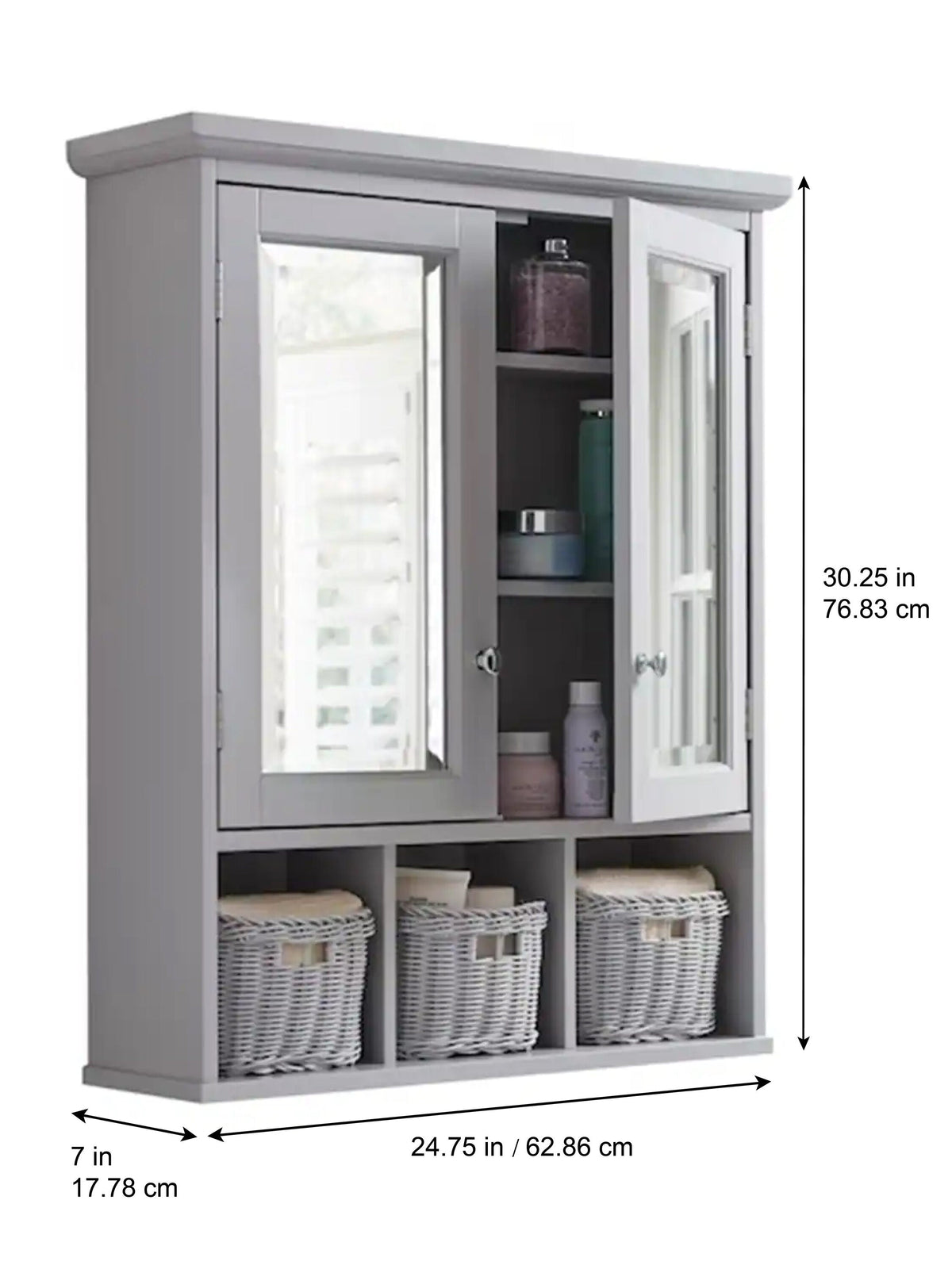 allen + roth 24.75-in x 30.25-in Surface Mount Grey Mirrored Soft Close Medicine Cabinet