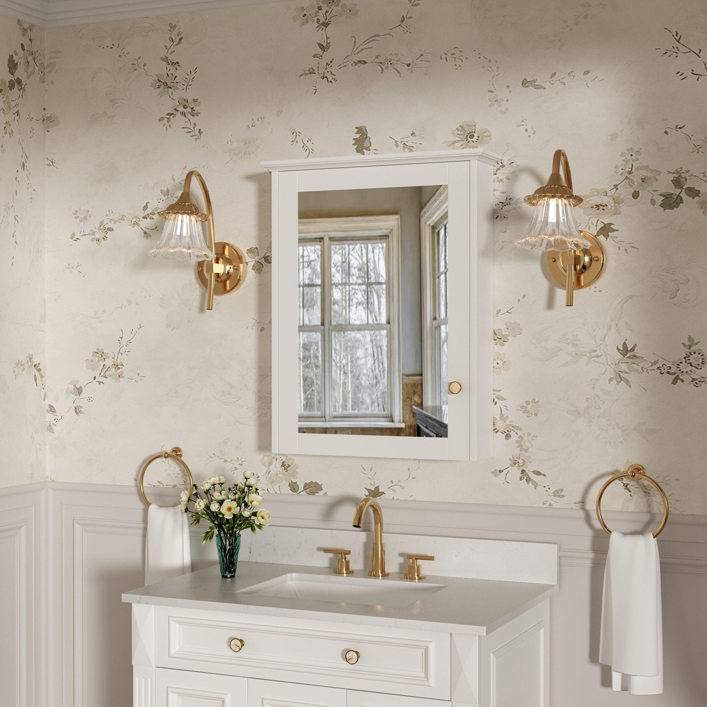 Forclover Assembled Solid Wood 24-in x 30-in Surface Mount White Mirrored Soft Close Medicine Cabinet