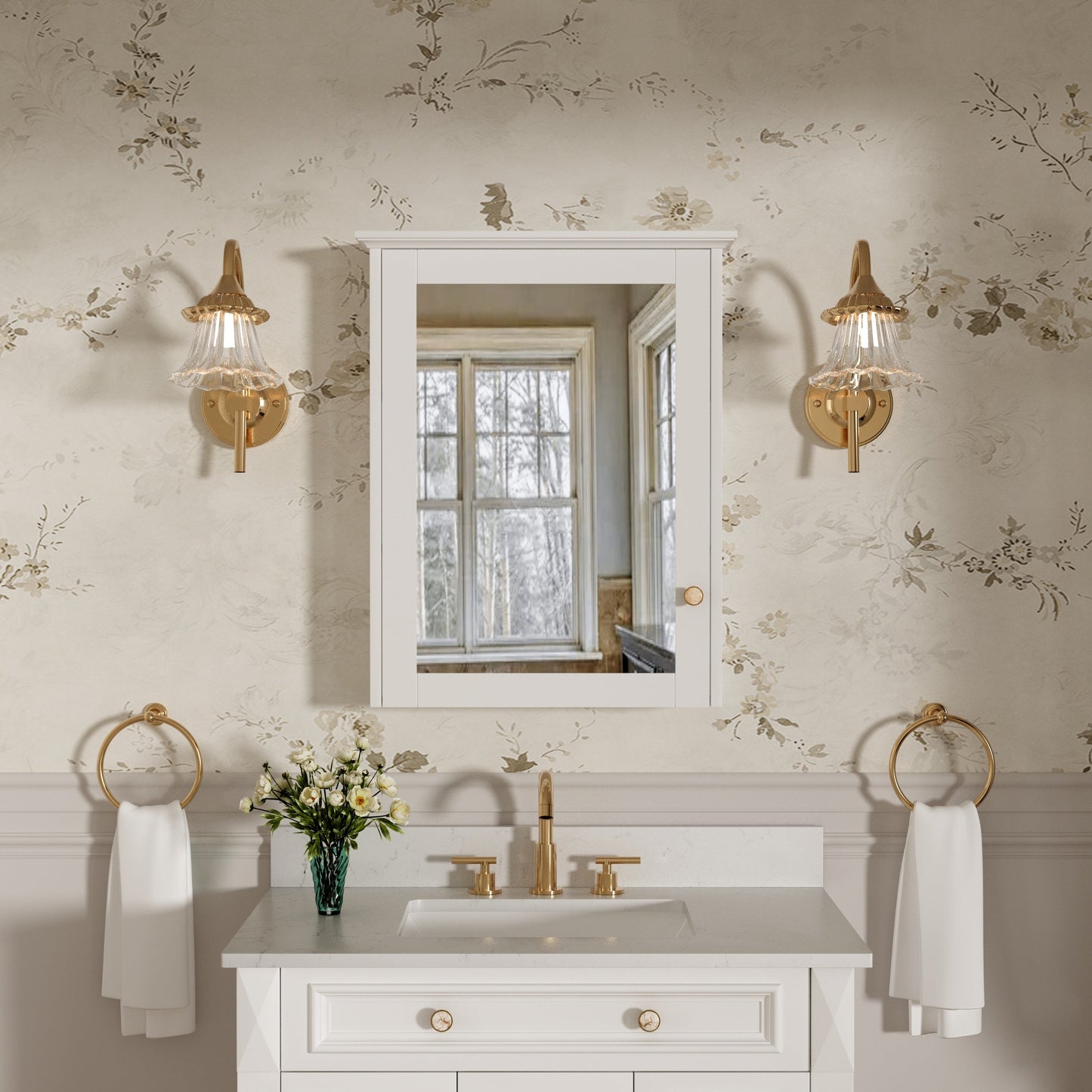 Forclover Assembled Solid Wood 24-in x 30-in Surface Mount White Mirrored Soft Close Medicine Cabinet