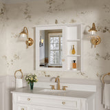 Forclover Assembled Solid Wood 34-in x 30-in Surface Mount White Mirrored Soft Close Medicine Cabinet