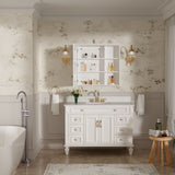 Forclover Assembled Solid Wood 34-in x 30-in Surface Mount White Mirrored Soft Close Medicine Cabinet