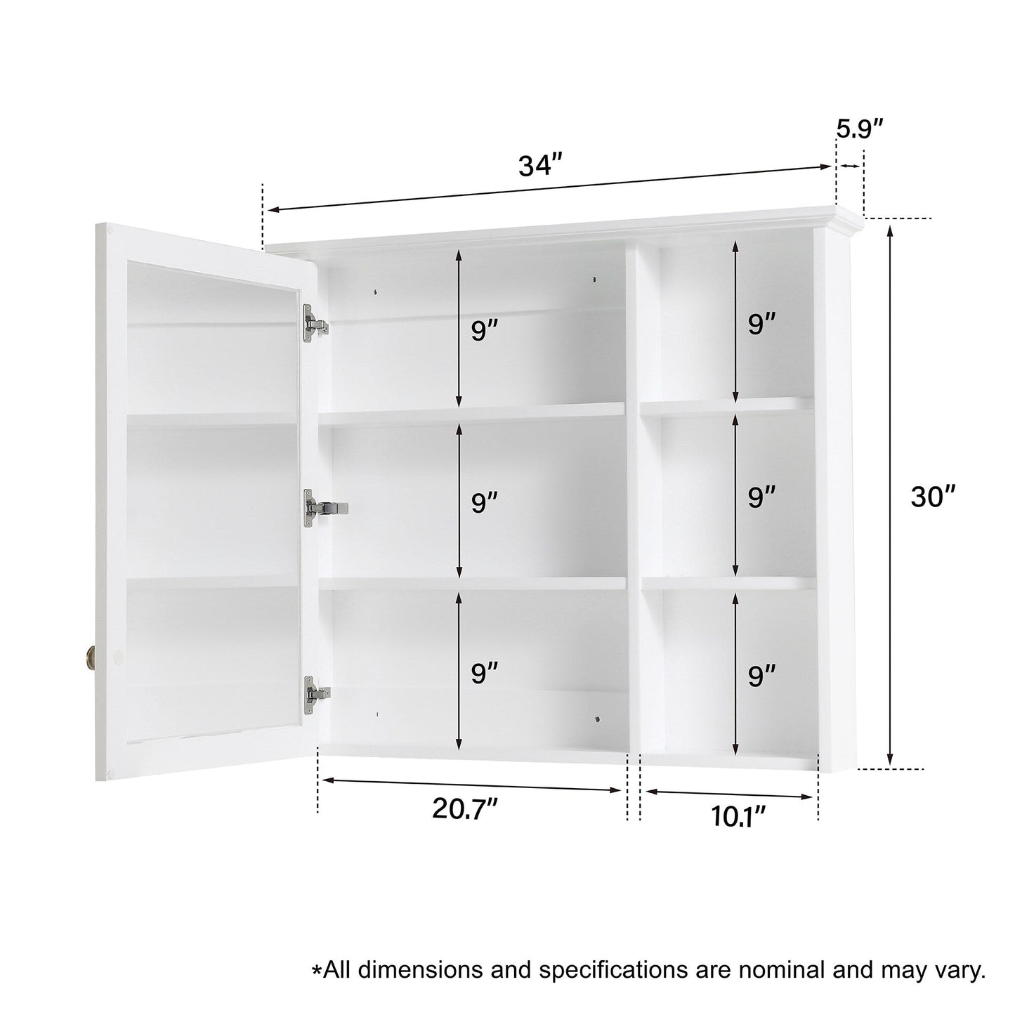 Forclover Assembled Solid Wood 34-in x 30-in Surface Mount White Mirrored Soft Close Medicine Cabinet