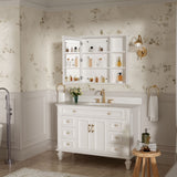 Forclover Assembled Solid Wood 34-in x 30-in Surface Mount White Mirrored Soft Close Medicine Cabinet