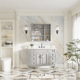 Forclover Assembled Solid Wood 34-in x 30-in Surface Mount Gray Mirrored Soft Close Medicine Cabinet