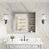 Forclover Assembled Solid Wood 34-in x 30-in Surface Mount Gray Mirrored Soft Close Medicine Cabinet