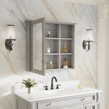 Forclover Assembled Solid Wood 34-in x 30-in Surface Mount Gray Mirrored Soft Close Medicine Cabinet