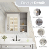 Forclover Assembled Solid Wood 34-in x 30-in Surface Mount Gray Mirrored Soft Close Medicine Cabinet