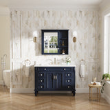 Forclover Assembled Solid Wood 34-in x 30-in Surface Mount Navy Blue Mirrored Soft Close Medicine Cabinet