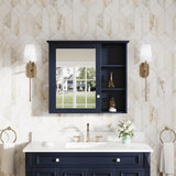 Forclover Assembled Solid Wood 34-in x 30-in Surface Mount Navy Blue Mirrored Soft Close Medicine Cabinet