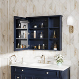 Forclover Assembled Solid Wood 34-in x 30-in Surface Mount Navy Blue Mirrored Soft Close Medicine Cabinet