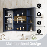Forclover Assembled Solid Wood 34-in x 30-in Surface Mount Navy Blue Mirrored Soft Close Medicine Cabinet