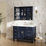 Forclover Assembled Solid Wood 34-in x 30-in Surface Mount Navy Blue Mirrored Soft Close Medicine Cabinet