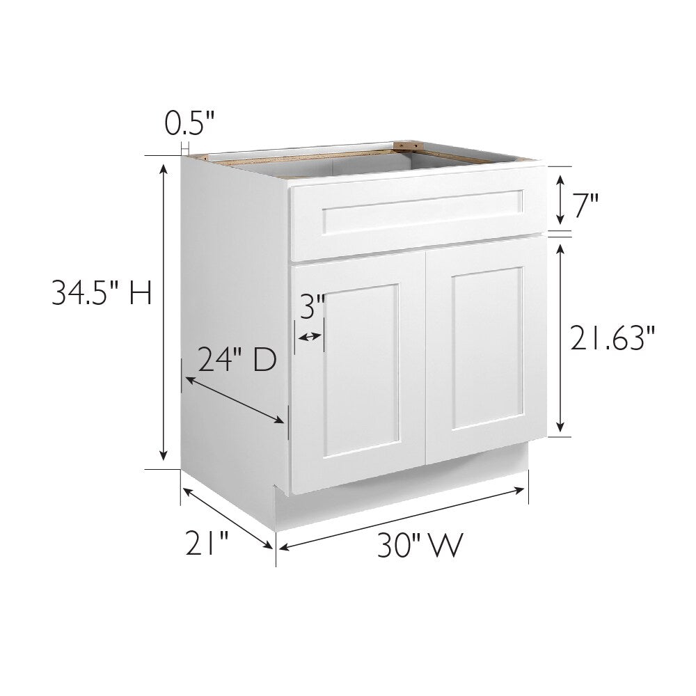 Design House Brookings 30-in W x 34.5-in H x 24-in D White Maple Base Fully Assembled Plywood Cabinet (Recessed Panel Shaker Door Style)