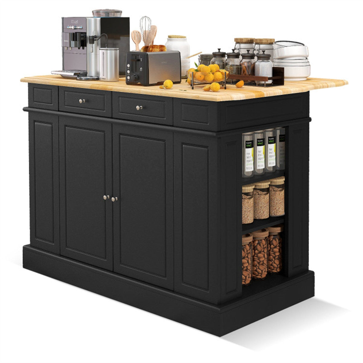 BABOOM Black Mdf Base with Mdf Wood Top Rolling Kitchen Island (36 x 47 x 36)