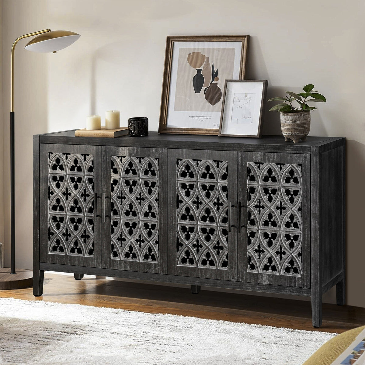 SINOFURN Traditional Black Tv Cabinet (Accommodates TVs up to 65-in)