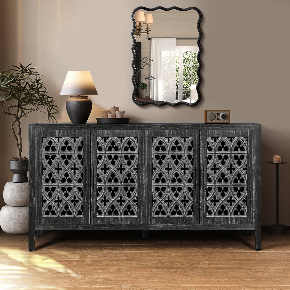 SINOFURN Traditional Black Tv Cabinet (Accommodates TVs up to 65-in)