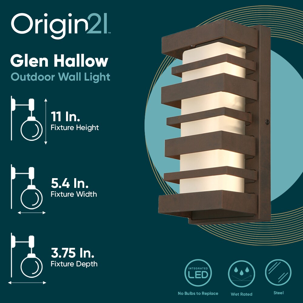 Portfolio Glen Hallow 11-in H Rust Integrated LED Outdoor Wall Light, Hardwired, Wet Rated
