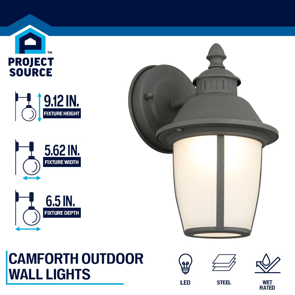 Portfolio Camforth 9.12-in H Matte Black Integrated LED Outdoor Wall Lantern, Hardwired