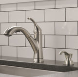 Delta Kessler Stainless 1-Handle Deck-Mount Pull-Out Kitchen Faucet with Soap Dispenser and Deck Plate