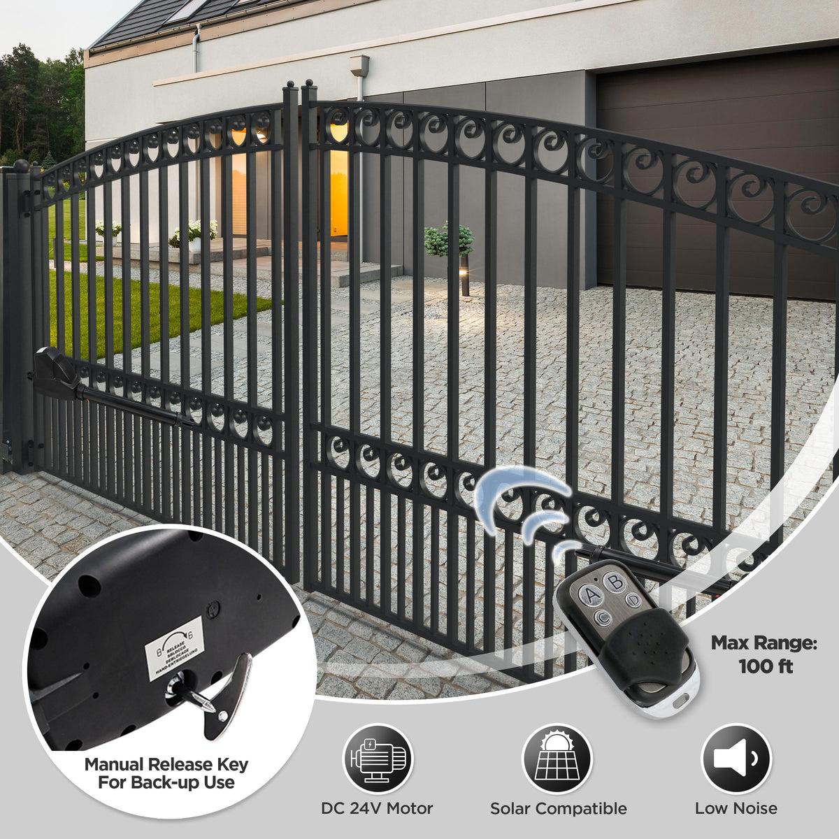 ALEKO 20-ft Dual Swing Universal Electric Driveway Gate Opener Kit (Solar Compatible)