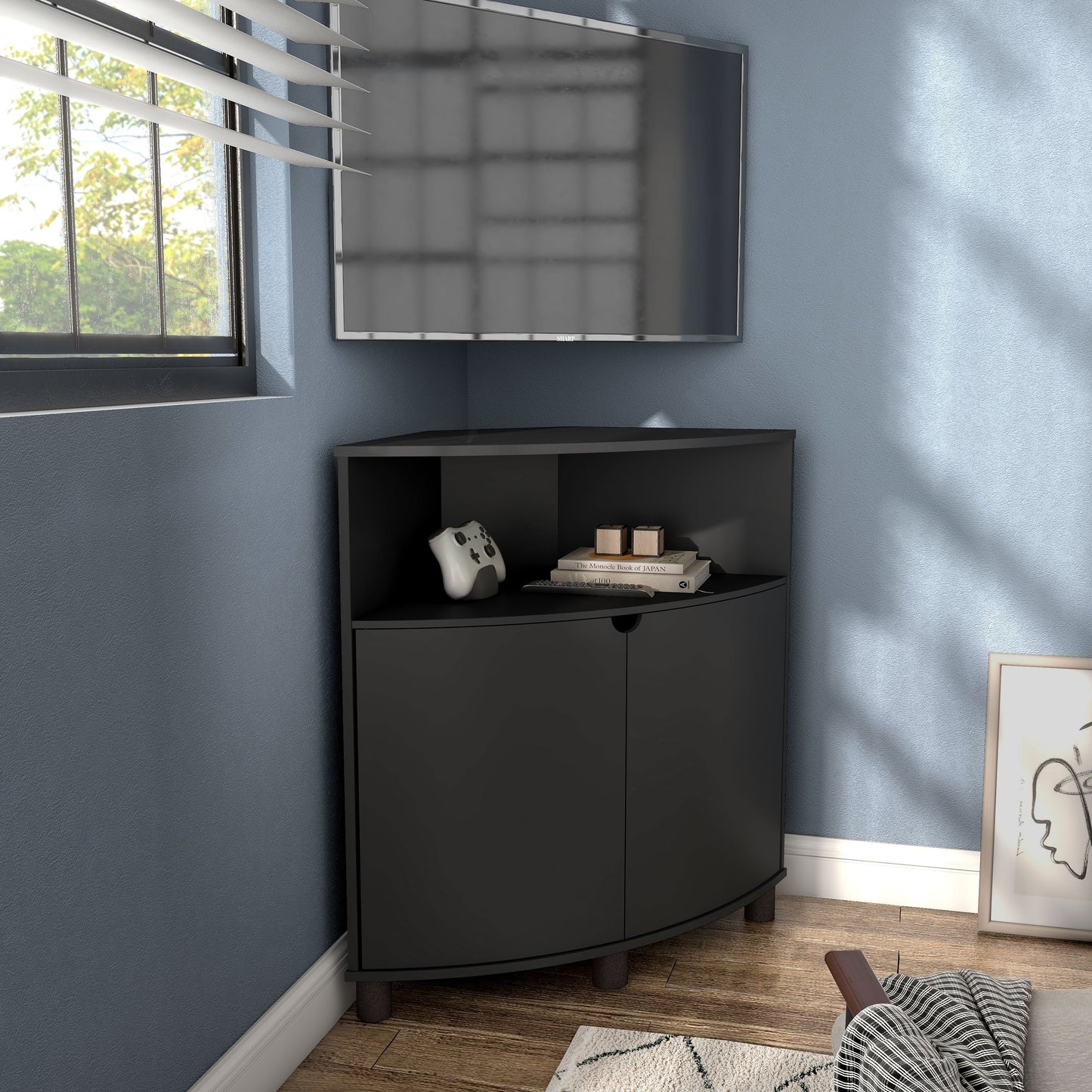 Furniture of America Leto Black Contemporary/Modern Mdf Media Cabinet