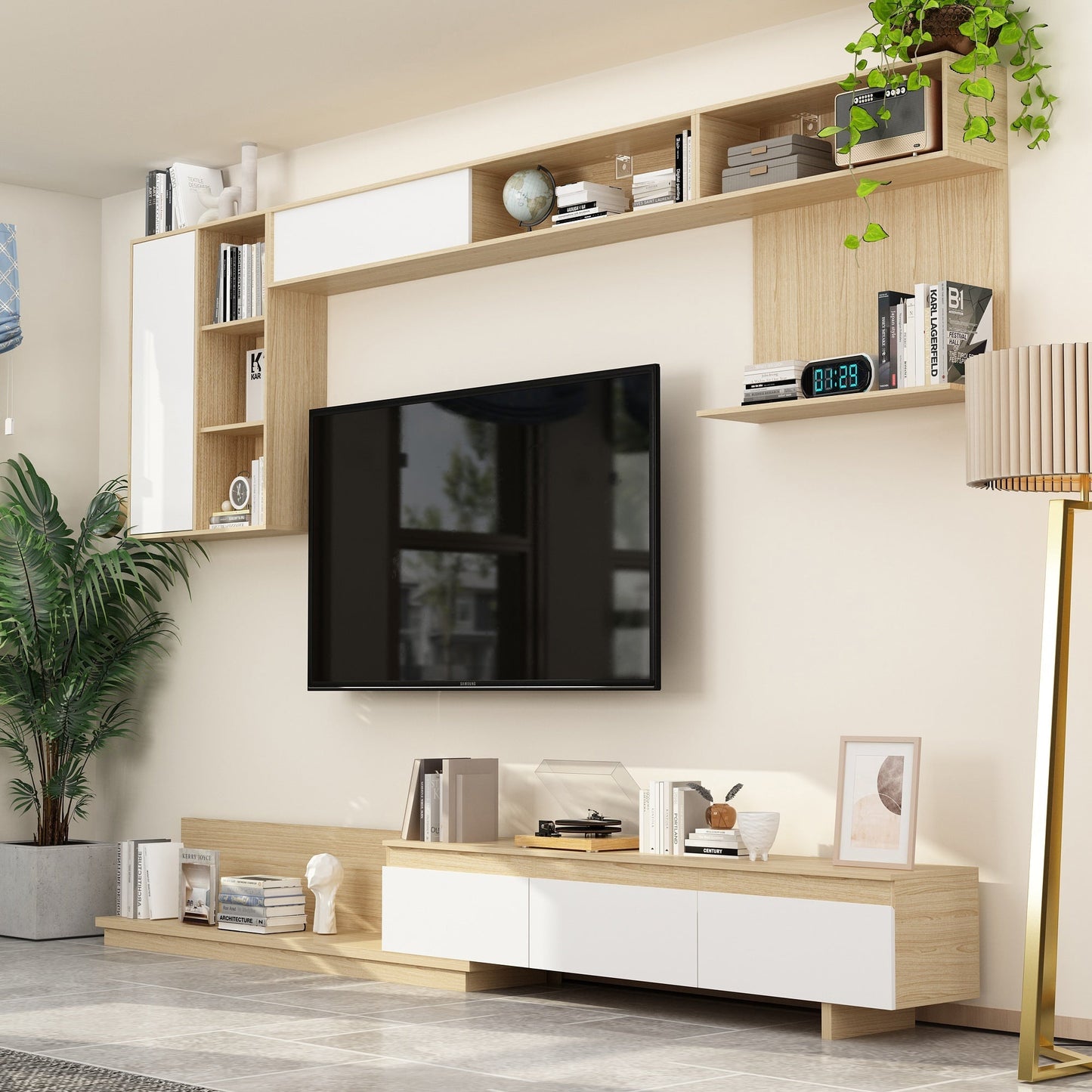 FUFU&GAGA Modern/Contemporary Brown+White Tv Cabinet (Accommodates TVs up to 70-in)