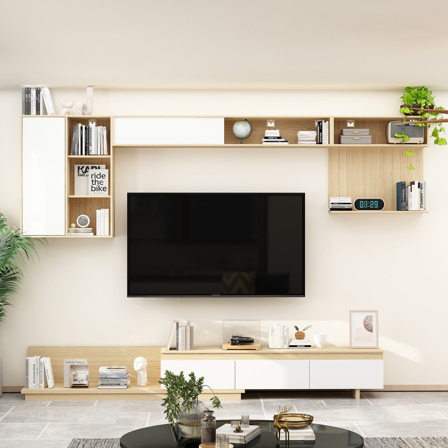 FUFU&GAGA Modern/Contemporary Brown+White Tv Cabinet (Accommodates TVs up to 70-in)