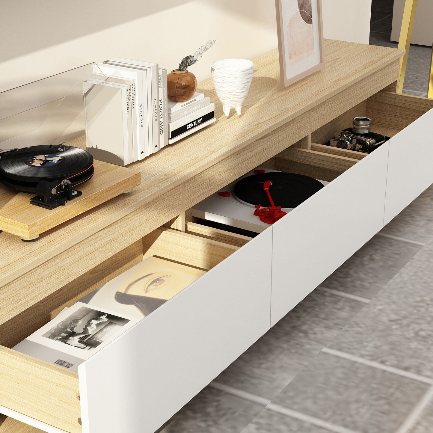 FUFU&GAGA Modern/Contemporary Brown+White Tv Cabinet (Accommodates TVs up to 70-in)