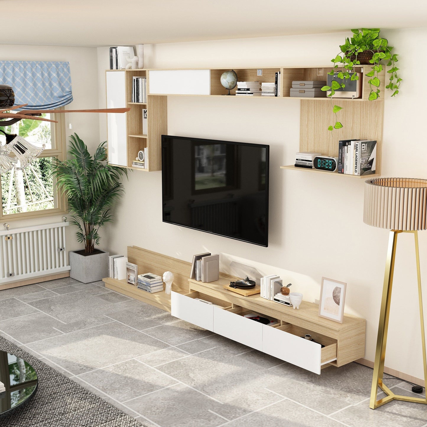 FUFU&GAGA Modern/Contemporary Brown+White Tv Cabinet (Accommodates TVs up to 70-in)