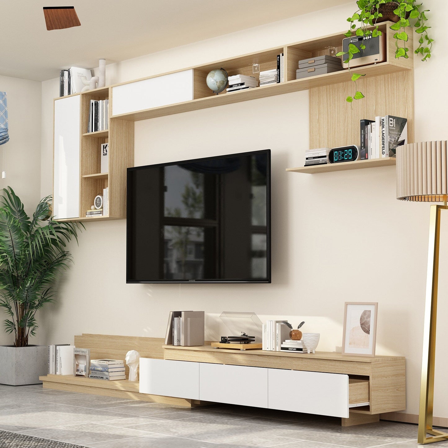FUFU&GAGA Modern/Contemporary Brown+White Tv Cabinet (Accommodates TVs up to 70-in)
