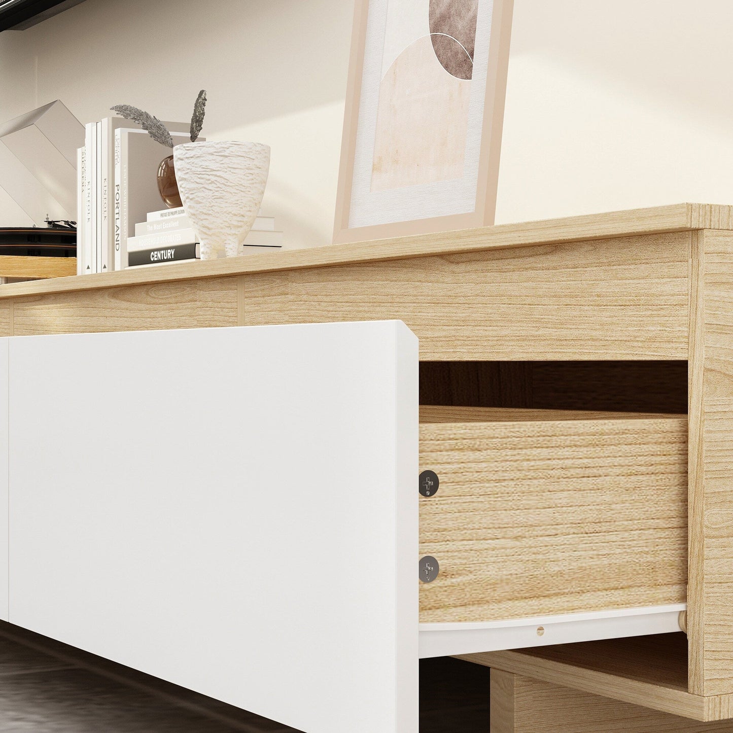 FUFU&GAGA Modern/Contemporary Brown+White Tv Cabinet (Accommodates TVs up to 70-in)