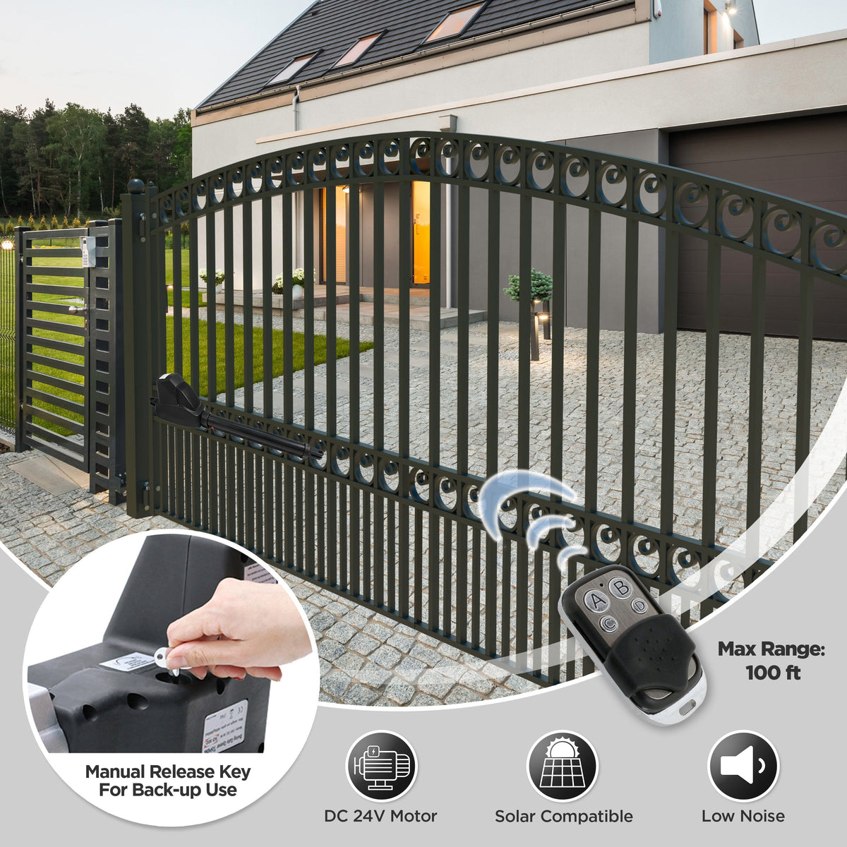 ALEKO 10-ft Single Swing Universal Electric Driveway Gate Opener Kit (Solar Compatible)